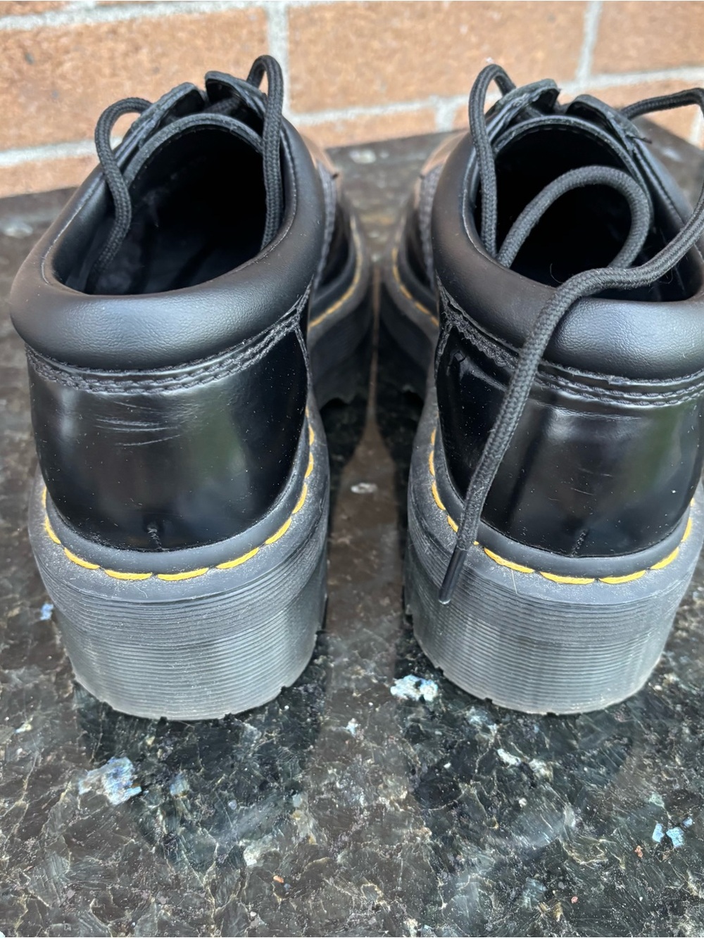 Dr. Martens Black Leather Lace-Up Platform Oxfords with Yellow Stitching - Picture 8 of 12